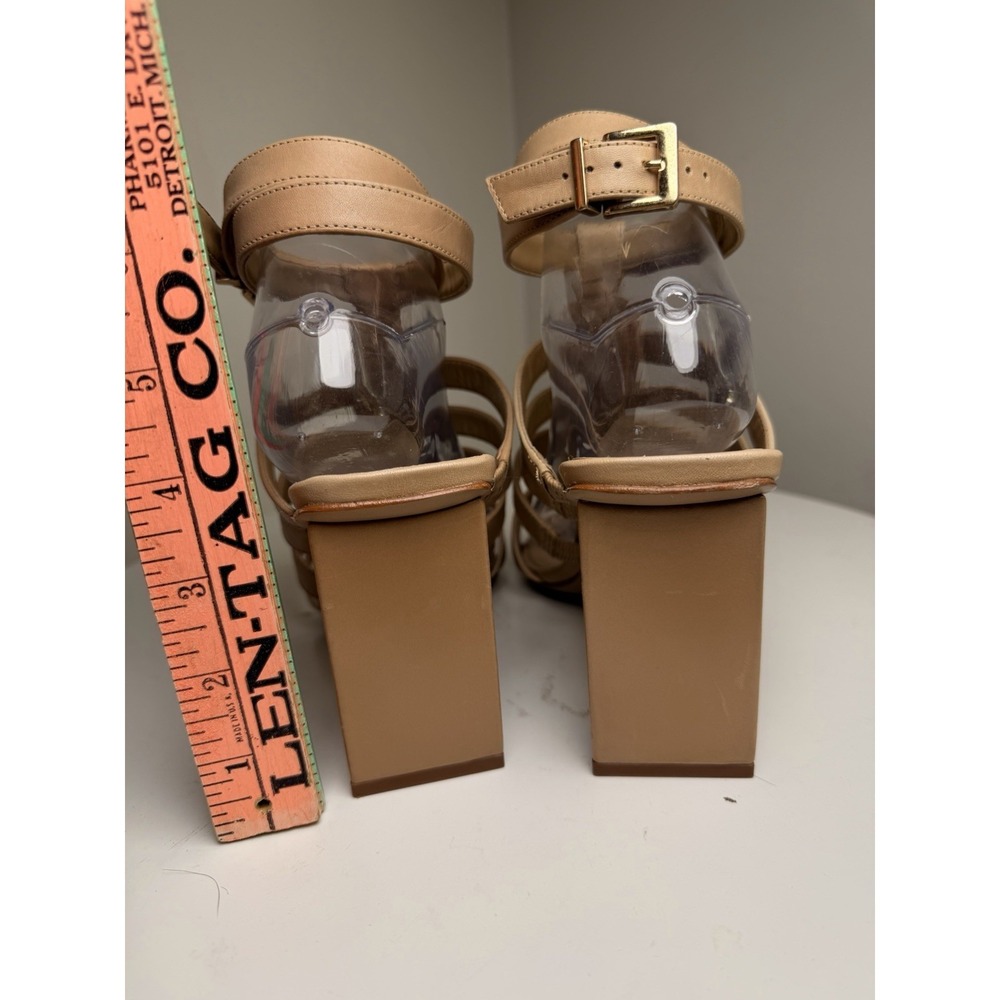 Schutz Kyrie Studded Cage Sandals Tan Leather Block Heel Ankle Strap 8 Gladiator - Picture 14 of 14